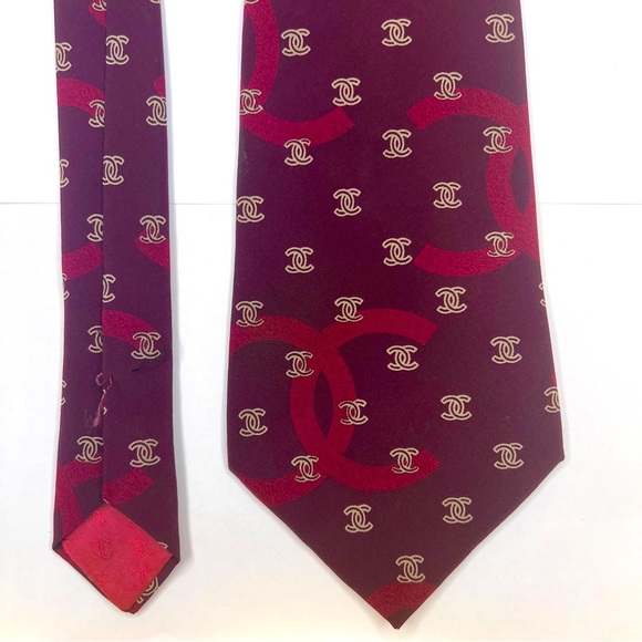 Chanel Vintage Silk Double C logo wide tie - Picture 1 of 10